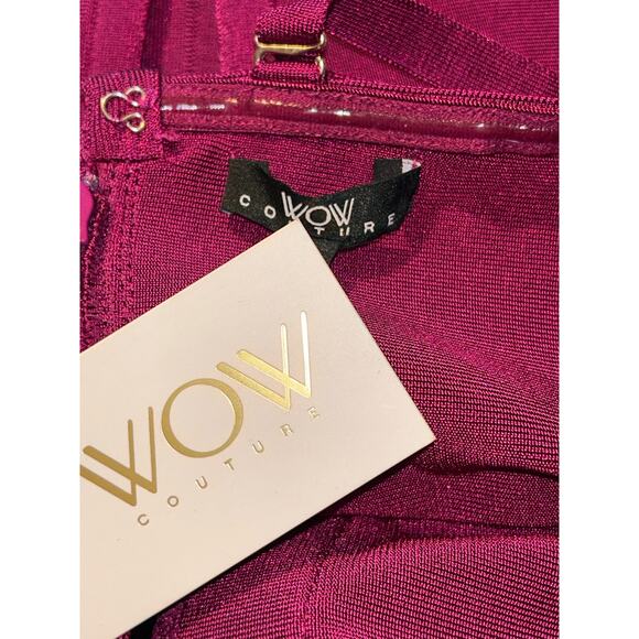 WOW Couture Purple Grommet Bandage Peplum Dress NWT Bodycon Mini Adjustable Sm - Picture 8 of 13